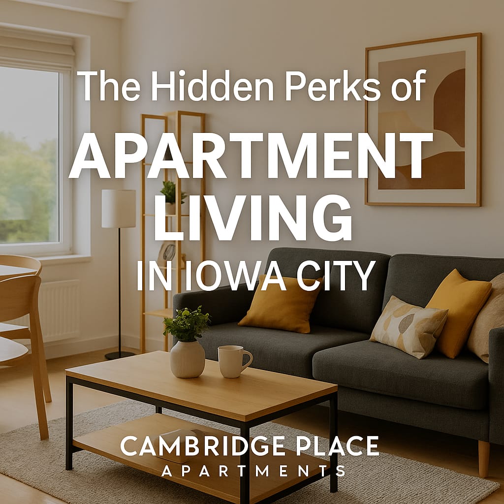 Bright modern apartment interior in Iowa City promoting the Hidden Perks of Apartment Living blog for Cambridge Place Apartments.